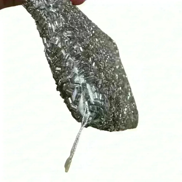 BANANA REPUBLIC grey silver Beaded Satin Fold-Over Clutch Bag - Picture 5 of 12